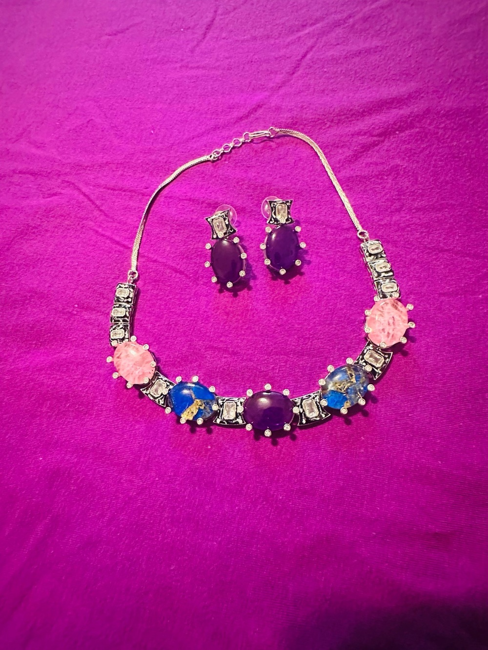 Multicolor doublet Stones Statement Necklace & Earrings Set